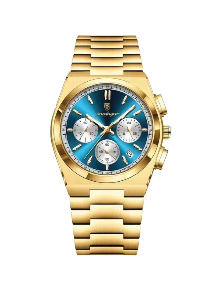 POEDAGAR 970 Men's Chronograph Watch - Alloy Case, Stainless Steel Band, Waterproof & Luminous
