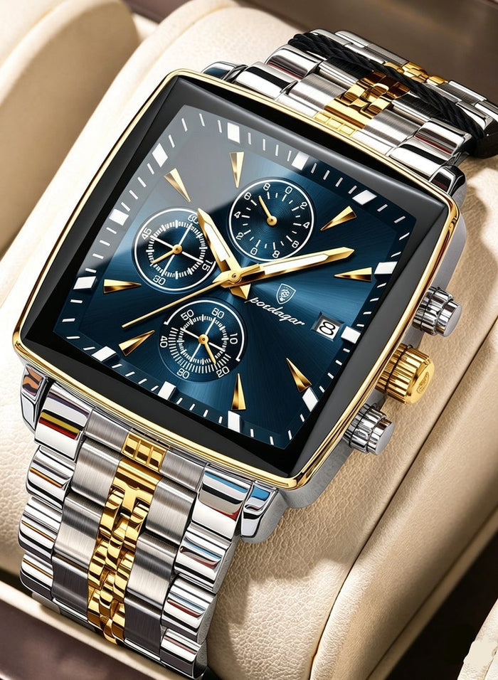 POEDAGAR Luxury Man Quartz Wristwatch Waterproof Luminous Chronograph Men's Square Sport Watches Stainless Steel Men Watch