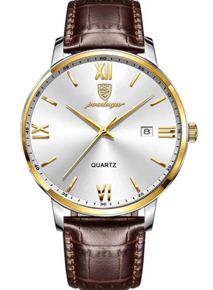 POEDAGAR Man Watch , Luxury Fashion Men Watch Business Leather Quartz Watches , Waterproof Luminous Men's Wrist Watches 41mm