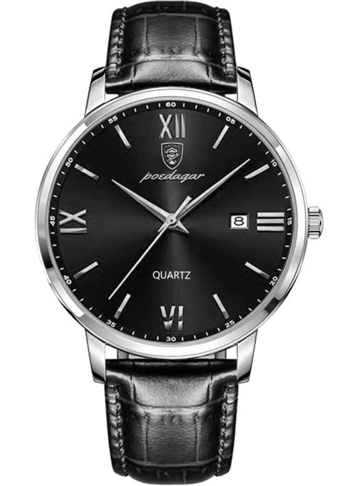POEDAGAR Man Watch , Luxury Fashion Men Watch Business Leather Quartz Watches , Waterproof Luminous Men's Wrist Watches 41mm
