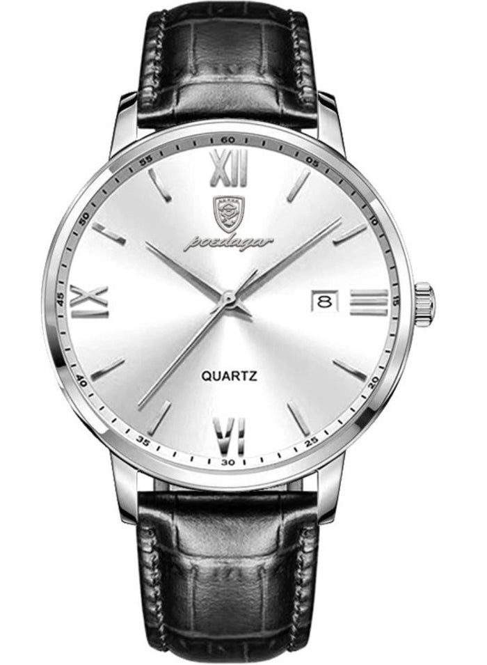 POEDAGAR Man Watch , Luxury Fashion Men Watch Business Leather Quartz Watches , Waterproof Luminous Men's Wrist Watches 41mm