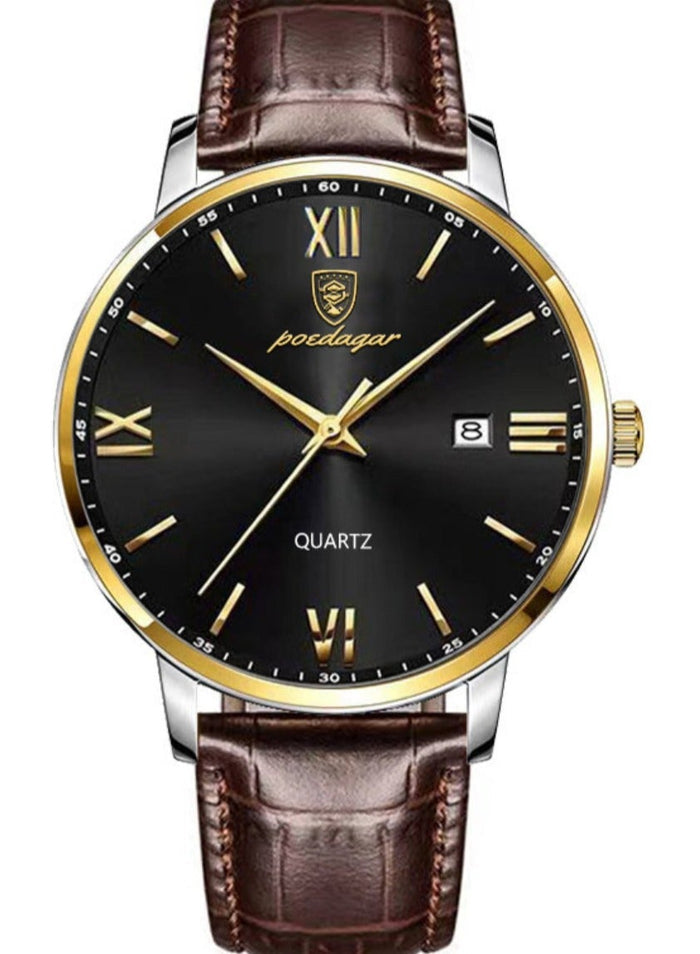 POEDAGAR Man Watch , Luxury Fashion Men Watch Business Leather Quartz Watches , Waterproof Luminous Men's Wrist Watches 41mm