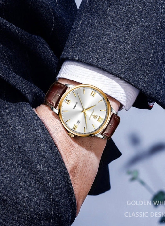 POEDAGAR Man Watch , Luxury Fashion Men Watch Business Leather Quartz Watches , Waterproof Luminous Men's Wrist Watches 41mm