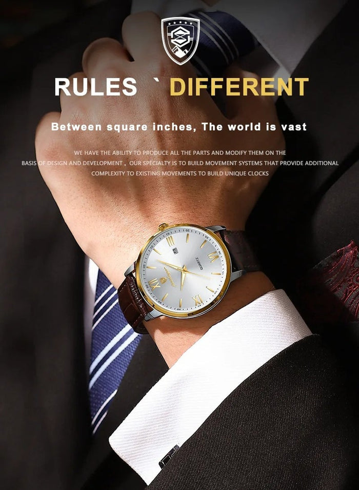 POEDAGAR Man Watch , Luxury Fashion Men Watch Business Leather Quartz Watches , Waterproof Luminous Men's Wrist Watches 41mm