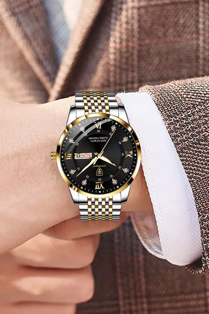 POEDAGAR Man Watch Stainless Stain Business Quartz Watches Waterproof Luminous Week Date Men's Wristwach - 42mm