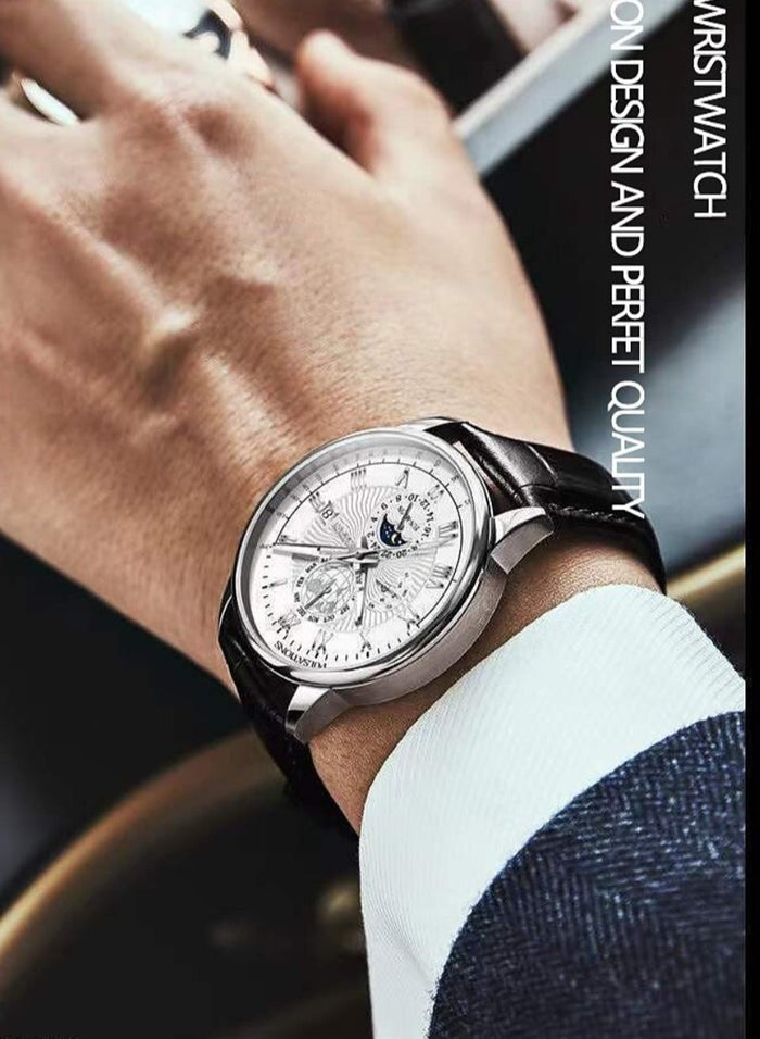 POEDAGAR Man Watch, Watches for Men , Waterproof Luminous Classic Leather Watch For Man 40mm