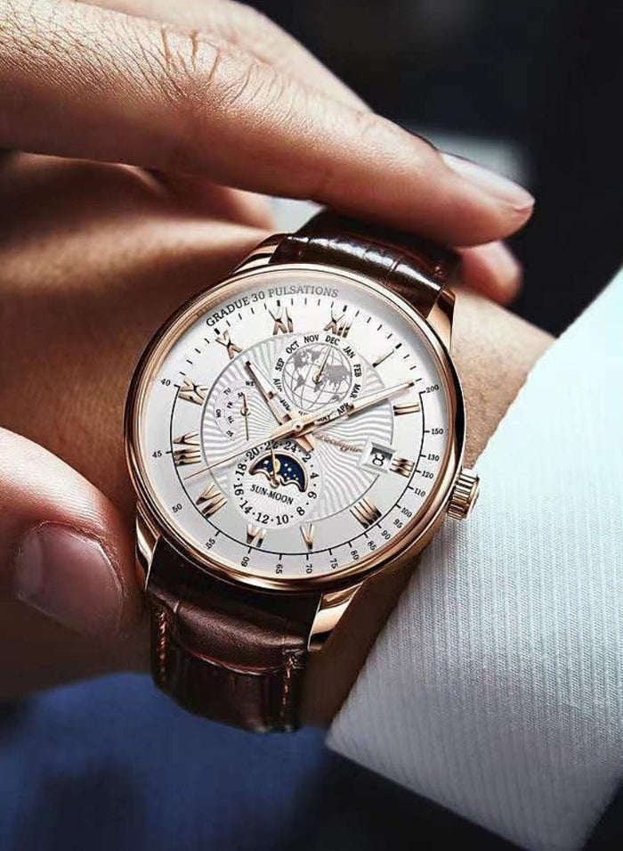 POEDAGAR Man Watch, Watches for Men , Waterproof Luminous Classic Leather Watch For Man 40mm