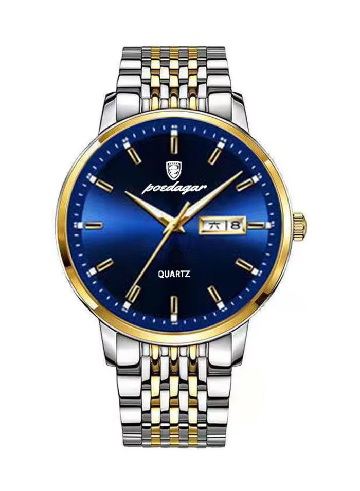 POEDAGAR Men's Analog Quartz Stainless Steel Band Wristwatch 42mm