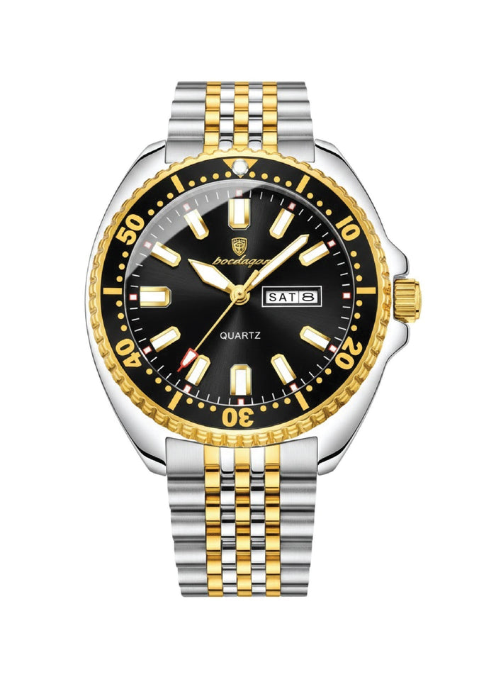 POEDAGAR Men's Quartz Wrist Watch, Stainless Steel Strap, Dual Calendar Date Display, Luminous Hands - 682