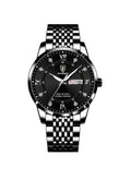 POEDAGAR Ultra Thin Men's Watch with Sapphire Crystal Glass, Diamond Hour Markers, 2.5D Curved Dial, Waterproof, Luminous, and Calendar Function