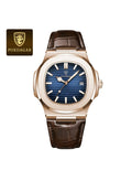 POEDAGAR Ultra Thin Waterproof Men's Watch with Calendar, Mineral Glass, and Unique Octagonal Case Design
