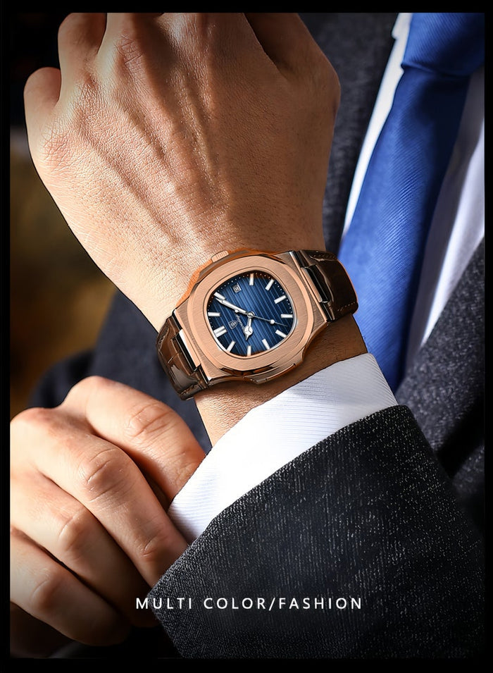POEDAGAR Ultra Thin Waterproof Men's Watch with Calendar, Mineral Glass, and Unique Octagonal Case Design