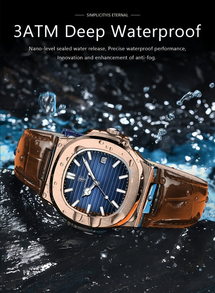POEDAGAR Ultra Thin Waterproof Men's Watch with Calendar, Mineral Glass, and Unique Octagonal Case Design