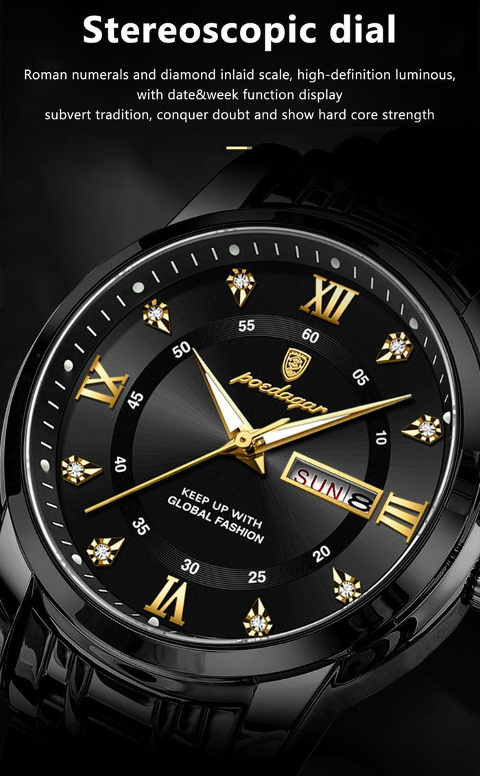 POEDAGAR Waterproof Luminous Men's Watch Quartz - Case 41mm