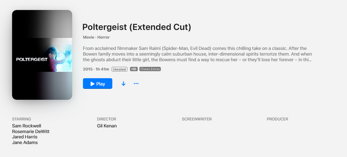 Poltergeist HD Digital Code (2015 Extended Cut) (Redeems in Movies Anywhere; HDX Vudu Fandango at Home & HD iTunes Apple TV Transfer From Movies Anywhere)