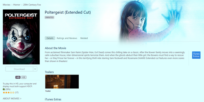 Poltergeist HD Digital Code (2015 Extended Cut) (Redeems in Movies Anywhere; HDX Vudu Fandango at Home & HD iTunes Apple TV Transfer From Movies Anywhere)