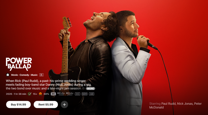 Power Ballad iTunes Apple TV 4K Digital Code (2026) (Redeems in iTunes Apple TV; 4K Vudu Fandango Transfers Across Movies Anywhere)