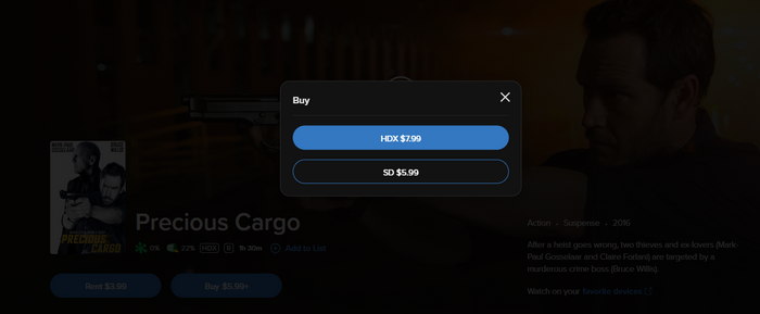 Precious Cargo Vudu Fandango at Home HDX Digital Code (2016)