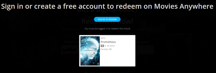 Prometheus HD Digital Code (2012) (Redeems in Movies Anywhere; HDX Vudu Fandango at Home & HD iTunes Apple TV Transfer From Movies Anywhere)