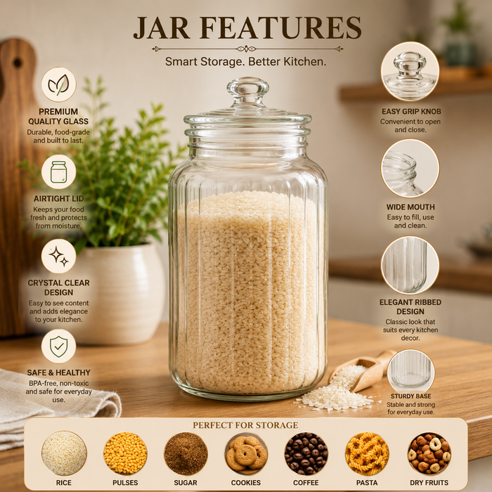 Pure Source India 3 Ltr Glass Jar Container With Air Tight Lid, Capacity