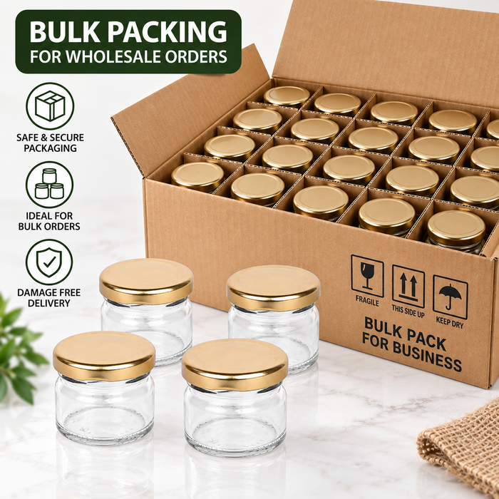 Pure Source India 41 ML Mini Glass Jar with Gold Metal Screw Cap – Small Multipurpose Storage Jar