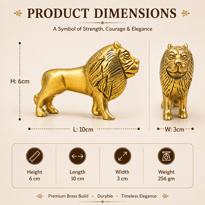 Pure Source India Brass Lion Statue Idol (3.9 Inch) - MahaVastu Remedies Decoration Showpiece Figurine