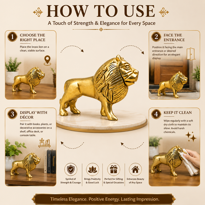 Pure Source India Brass Lion Statue Idol (3.9 Inch) - MahaVastu Remedies Decoration Showpiece Figurine