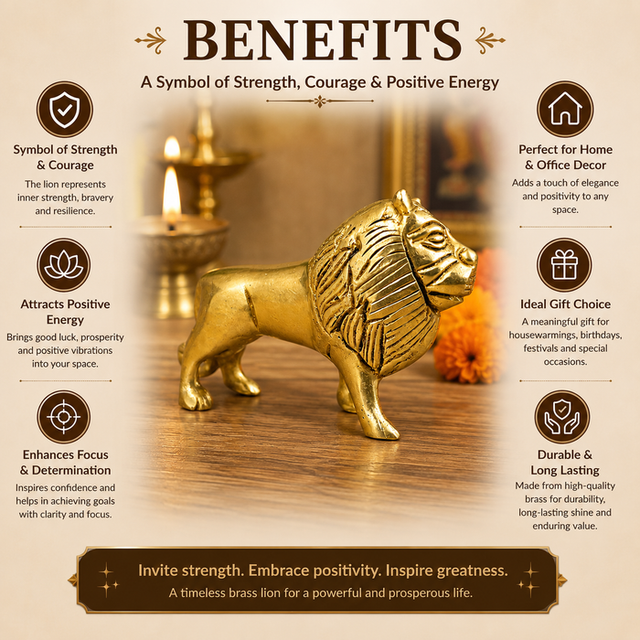 Pure Source India Brass Lion Statue Idol (3.9 Inch) - MahaVastu Remedies Decoration Showpiece Figurine