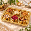 Pure Source India Brass Serving Tray with 6 Bowls | Ornate Decorative Snack & Dry Fruit Serving Platter