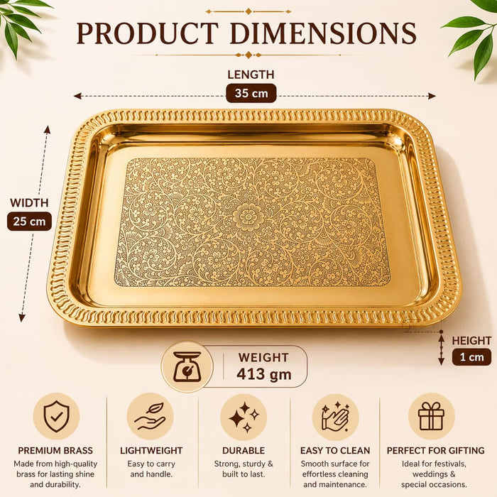 Pure Source India Brass Serving Tray with 6 Bowls | Ornate Decorative Snack & Dry Fruit Serving Platter