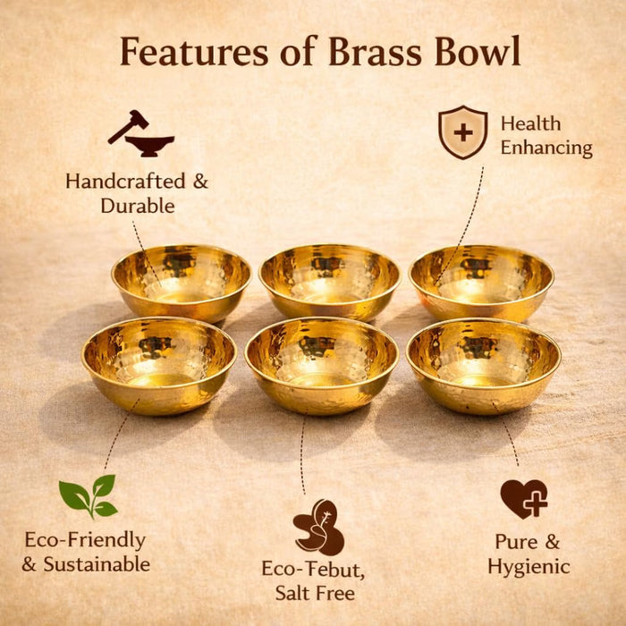 Pure Source India Brass Serving Tray with 6 Bowls | Ornate Decorative Snack & Dry Fruit Serving Platter