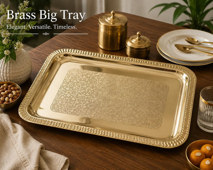 Pure Source India Brass Serving Tray with 6 Bowls | Ornate Decorative Snack & Dry Fruit Serving Platter