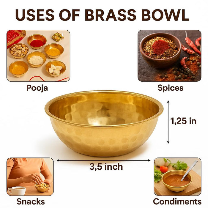 Pure Source India Brass Serving Tray with 6 Bowls | Ornate Decorative Snack & Dry Fruit Serving Platter