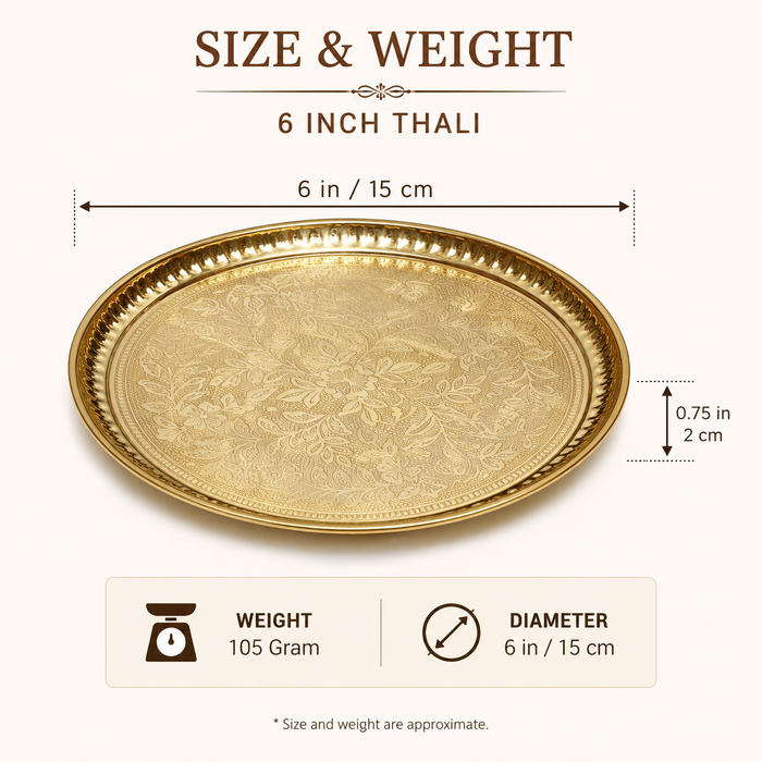Pure Source India Handmade Flower Embossed Design Brass Puja Thali