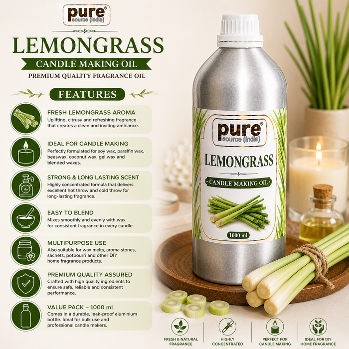 Pure Source India  Lemongrass Candle Making Oil | Fragrance Oil for Candle, Soap & Wax Melt Making | 1000 ml