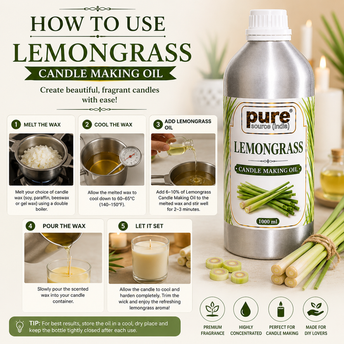 Pure Source India  Lemongrass Candle Making Oil | Fragrance Oil for Candle, Soap & Wax Melt Making | 1000 ml