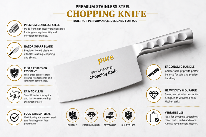 Pure Source India Stainless Steel Chef's Chopper/Knife/Meat Cleaver, Meat Cleaver/Knife, Heavy Duty