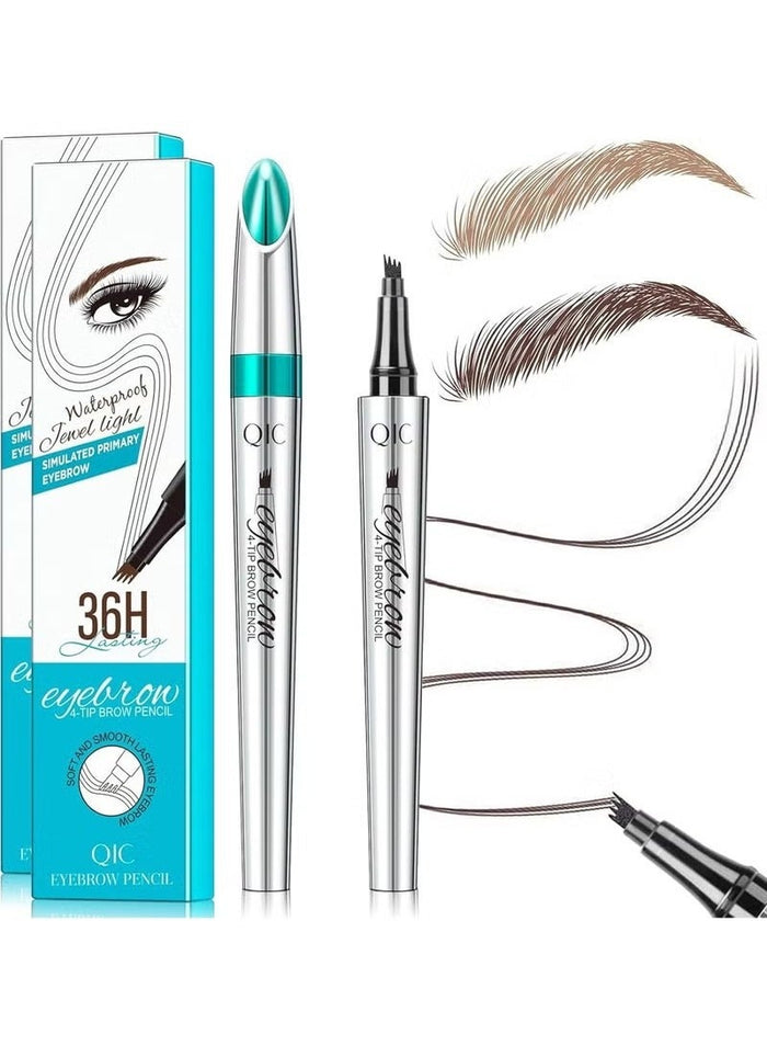QIC 2 PCS Microblading Eyebrow Pencil, Eyebrow Pen with an Upgrade Micro-Fork Tip Applicator, Waterproof Long-Lasting Microblading Eyebrow Pen for Natural Looking Brows Makeup (Light Brown/Dark Brown)