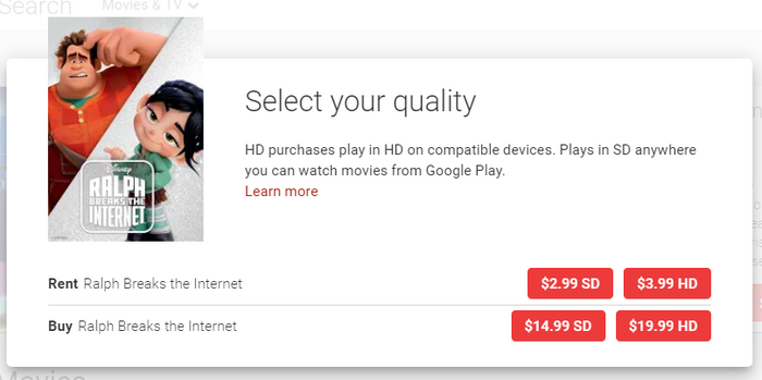 Ralph Breaks the Internet Google TV HD Digital Code (Redeems in Google TV; HD Movies Anywhere & HDX Vudu & HD iTunes Transfer Across Movies Anywhere)