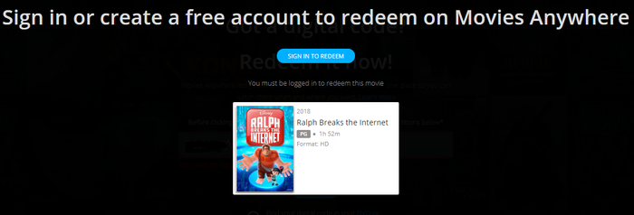 Ralph Breaks The Internet: Wreck-It Ralph 2 HD Digital Code (Redeems in Movies Anywhere; HDX Vudu & HD iTunes & HD Google TV Transfer From Movies Anywhere)