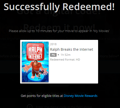 Ralph Breaks The Internet: Wreck-It Ralph 2 HD Digital Code (Redeems in Movies Anywhere; HDX Vudu & HD iTunes & HD Google TV Transfer From Movies Anywhere)