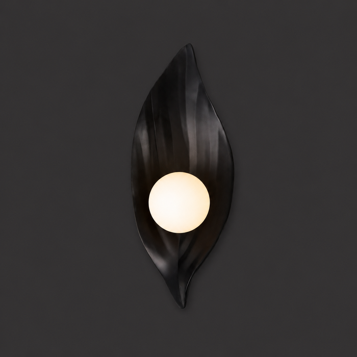 Raven's Glow - Black Leaf Wall Sconce with Orb Light