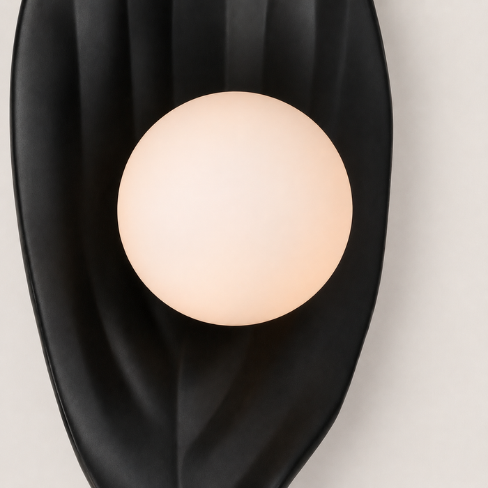 Raven's Glow - Black Leaf Wall Sconce with Orb Light