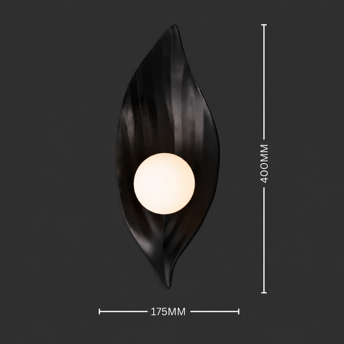 Raven's Glow - Black Leaf Wall Sconce with Orb Light