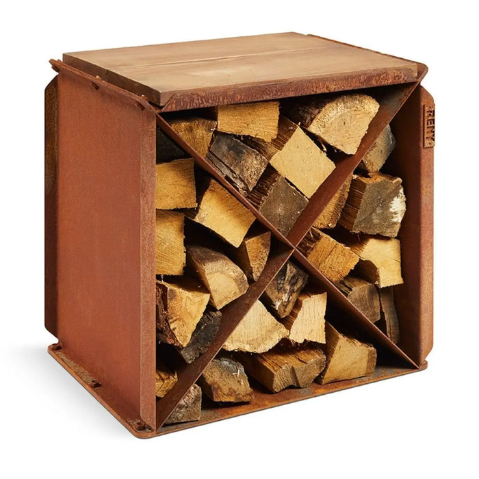 RB73 BloX CorTen Steel Log Storage Box on white background