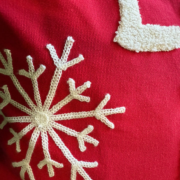 Red and White “Let it Snow” Embroidered Pillow Cover
