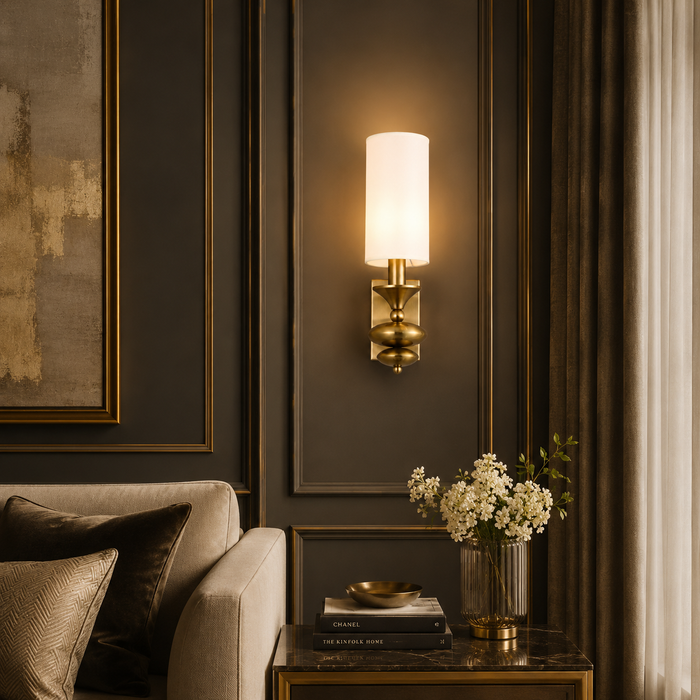 Refine Lumina - Modern Brass Wall Lamp with White Shade