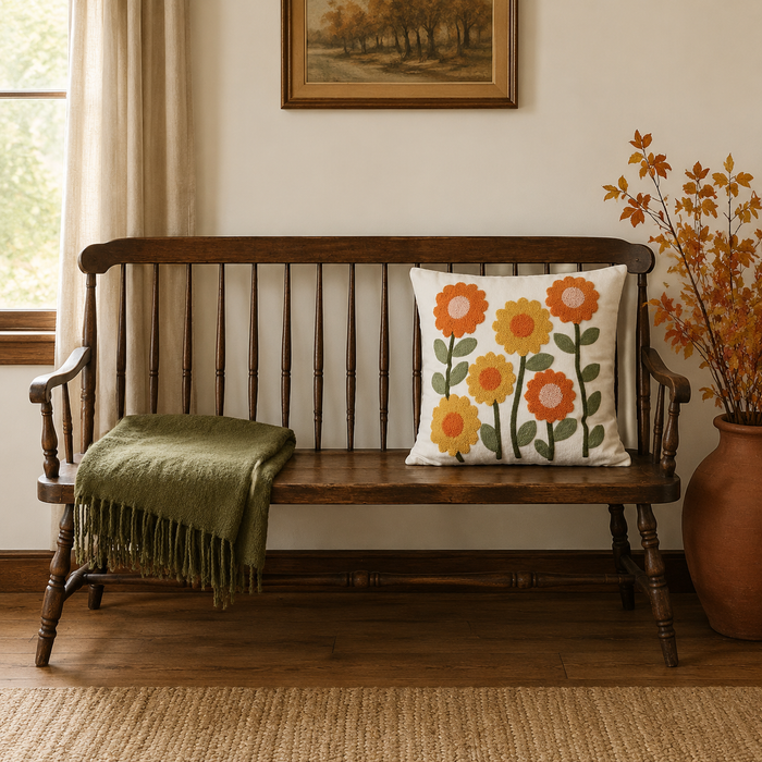 Retro Garden Floral Embroidered Pillow Cover