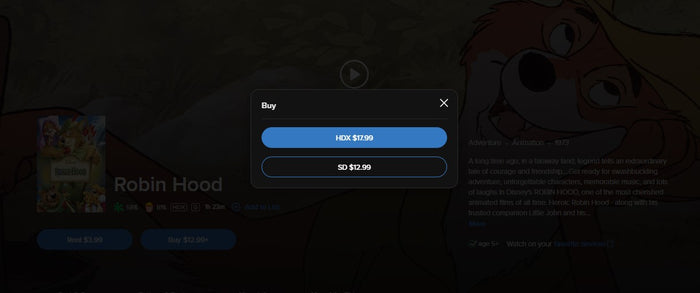 Robin Hood HD Digital Code (1973 Animated) (Redeems in Movies Anywhere; HDX Vudu Fandango at Home & HD iTunes Apple TV Transfer From Movies Anywhere)