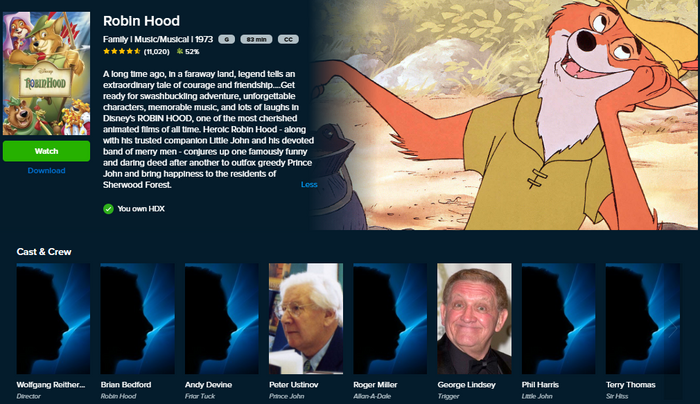 Robin Hood HD Digital Code (1973 Animated) (Redeems in Movies Anywhere; HDX Vudu Fandango at Home & HD iTunes Apple TV Transfer From Movies Anywhere)